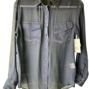 NWT Equipment Femme 100% Silk Sheer Denim Blue Women’s Shirt, Size S